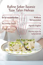 Ohne Zusatz von raffiniertem Zucker - Frische Tahini Halva mit Pistazien 400 gr - Antep Fıstıklı Taze Tahin Helvası 400 gr